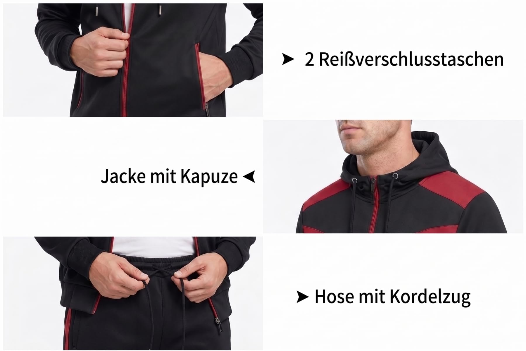 Trainingsanzug Herren Jogginganzug - 2 Teilig Sportanzug mit Reißverschluss, Premium Freizeitanzug Herren Modernes Design, Hausanzug Herren Soft-Touch & Atmungsaktiv