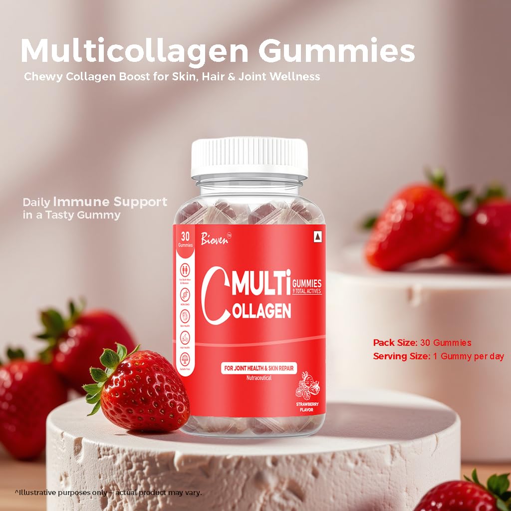 Biovencer Multi Collagen Gummies – Supports Skin Elasticity, Hair Strength, Nail Health & Joint Support – Collagen Supplement Gummies for Daily Beauty & Wellness 2