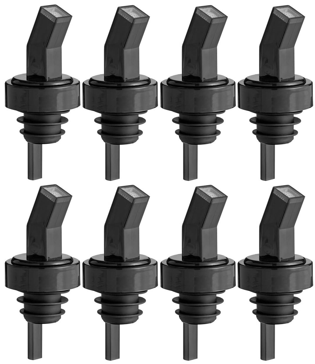 OCS Parts Liquor Pourers with Black Collar | 8-Pack | Black | Screened Bottle Pourers for Liquor Bottles, Syrups and Juices