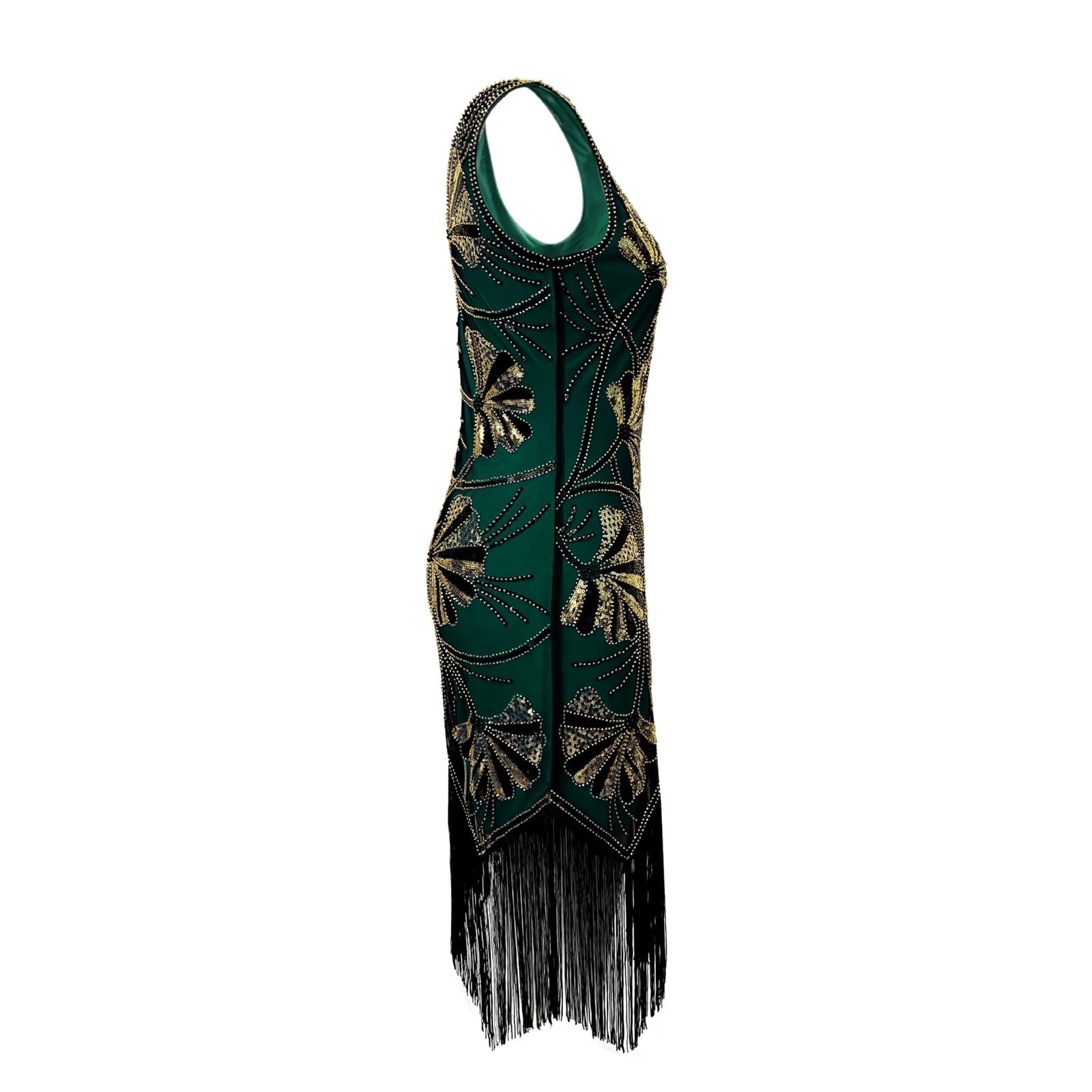 Generico Elegante Abito retrò Senza Maniche con Scollo a V, Paillettes e Frange, per Abito da Festa e Costume da Ballo