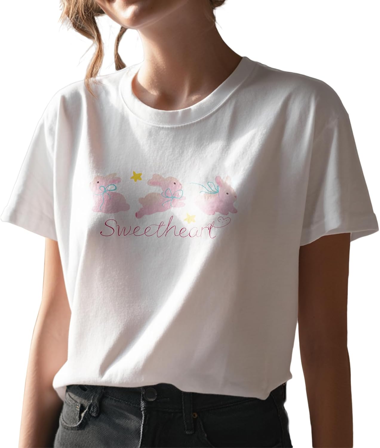 Pretty Shirts for Women Solid 100% Cotton Short Sleeve Crewneck 2026 Spring Lightweight Comfy Daily Blouses