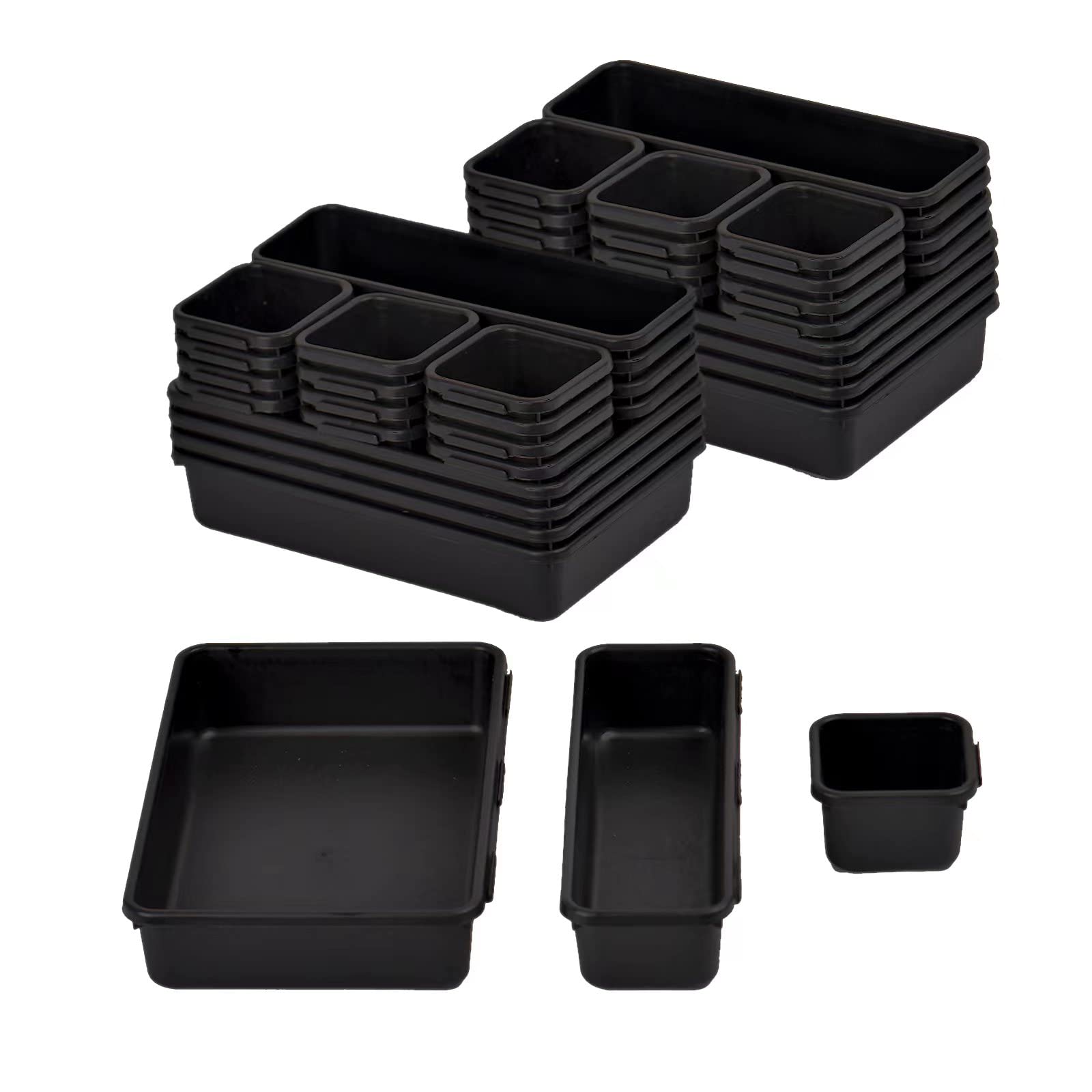 veenodon 40pcs Desk Drawer Organizer Tray Divider Set, Tool Box Organizer and Storage, Interlocking Junk Drawer Organizer Separator for Office, Bathroom, Kitchen, Makeup, Hardware (Black)