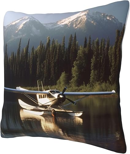 Miniatura 3 de Fundas de almohada con estampado de avión en el lago, funda de almohada de 18 x 18 pulgadas, funda de cojín cuadrada suave y duradera para cama,