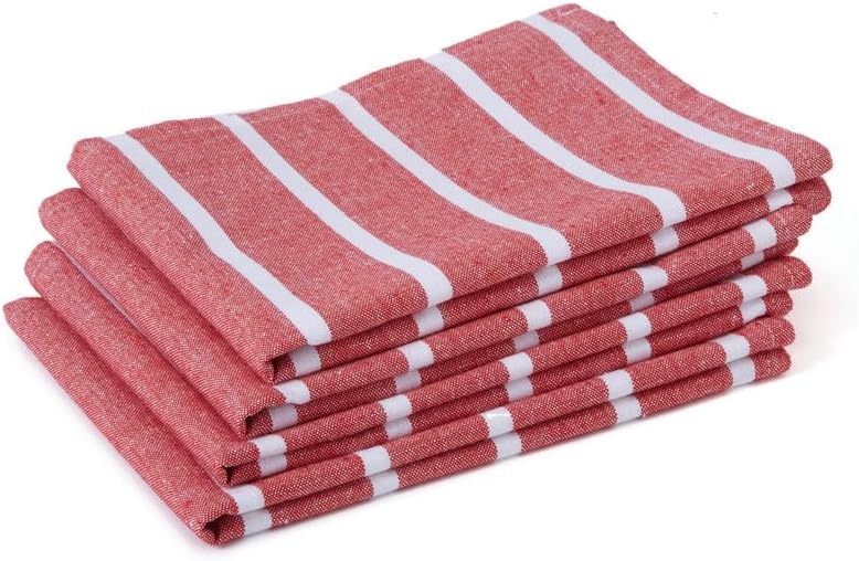 Encasa Lot de 4 torchons de cuisine en coton gaufré XL 70 x 45 cm, très absorbants, pour le nettoyage et le séchage rapide des assiettes et verres, rouge