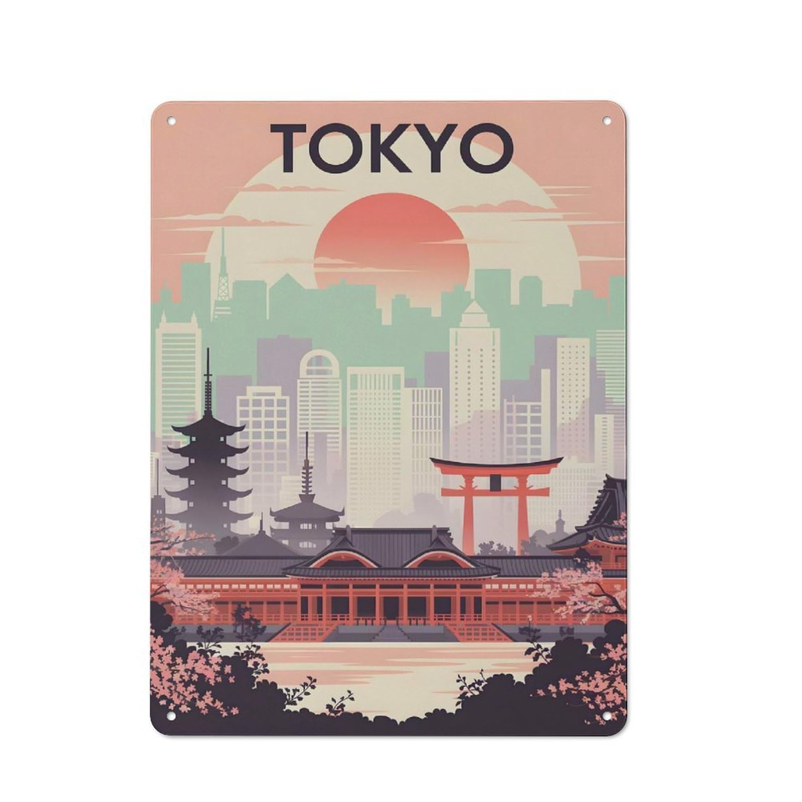 Tokyo Cityscape Art Deco Vintage Metal Wall Decor 40x30cm, Metal Gift Sign for Hallway, Home Bar, Garage Or Study