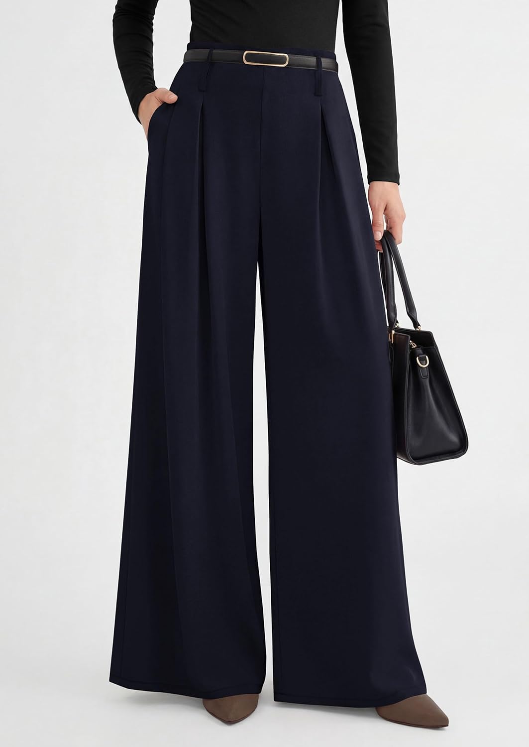 PRETTYGARDEN Womens Spring Wide Leg Trousers 2026 High Elastic Waist Loose Pleated Long Flowy Palazzo Work Pants with Pockets - Image 2