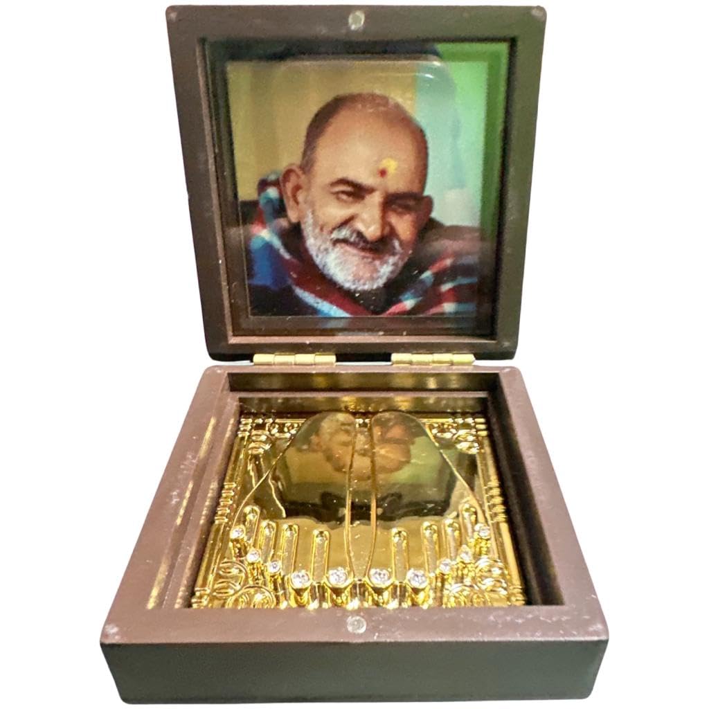 RK Basics Neem Karoli Maharaj Photo Frame |Neem Karoli Maharaj Swaroop Wooden Gold Plated | Neem Karoli Maharaj Devotional Charan Paduka Neem Karoli Baba Prayer Box Medium Size-image-6