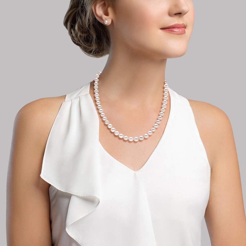 The Pearl Source 14K Gold 7-8mm AAA Quality White Freshwater Cultured Pearl Necklace for Women in 20" Matinee Length