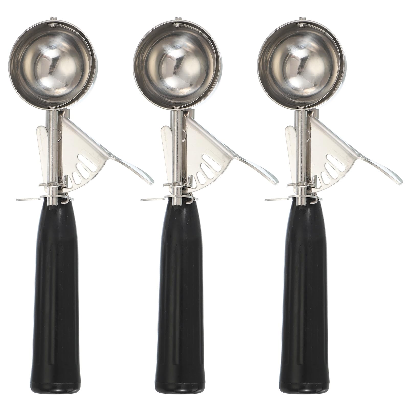 uxcell Lot de 3 pelles à biscuits, cuillère à crème glacée avec gâchette pour la cuisson de la pâte à biscuits, du riz, du pudding - Gadget de cuisine - Noir