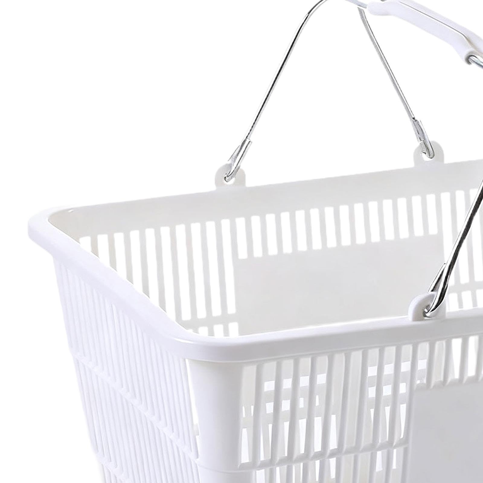 Einkaufskorb mit Griff, Tragbarer, Leichter Metallkorb, Aufbewahrungskorb, Supermarkt Organizer für Lebensmittel, Obst, Badezimmer, Weiß