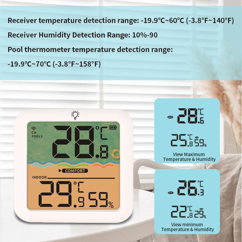 Termómetro Digital Flotante para Piscina, Fácil de Leer, con Panel Solar y Pantalla LED, Resistente Al Agua IP68 y Luz RGB, para Piscina.