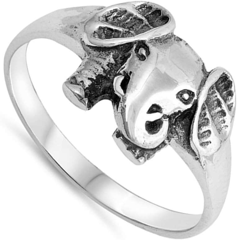 Antiqued Small Elephant Animal Boho Ring Sterling Silver Band Sizes 4-10