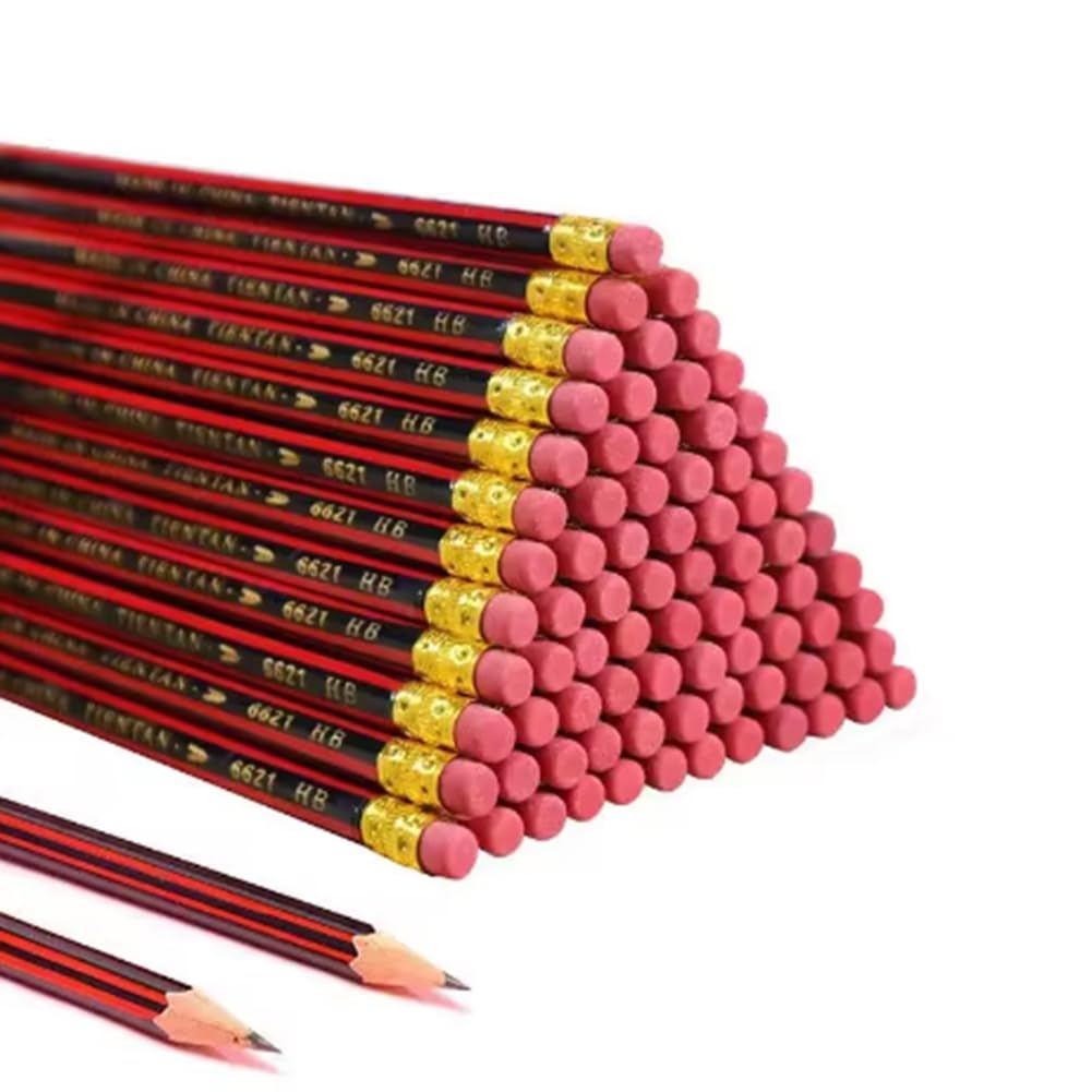 Muyilanc 100Pcs Sketch Pencil Wooden Lead Pencils HB Pencil with Eraser Children Drawing Pencil School Writing Stationery