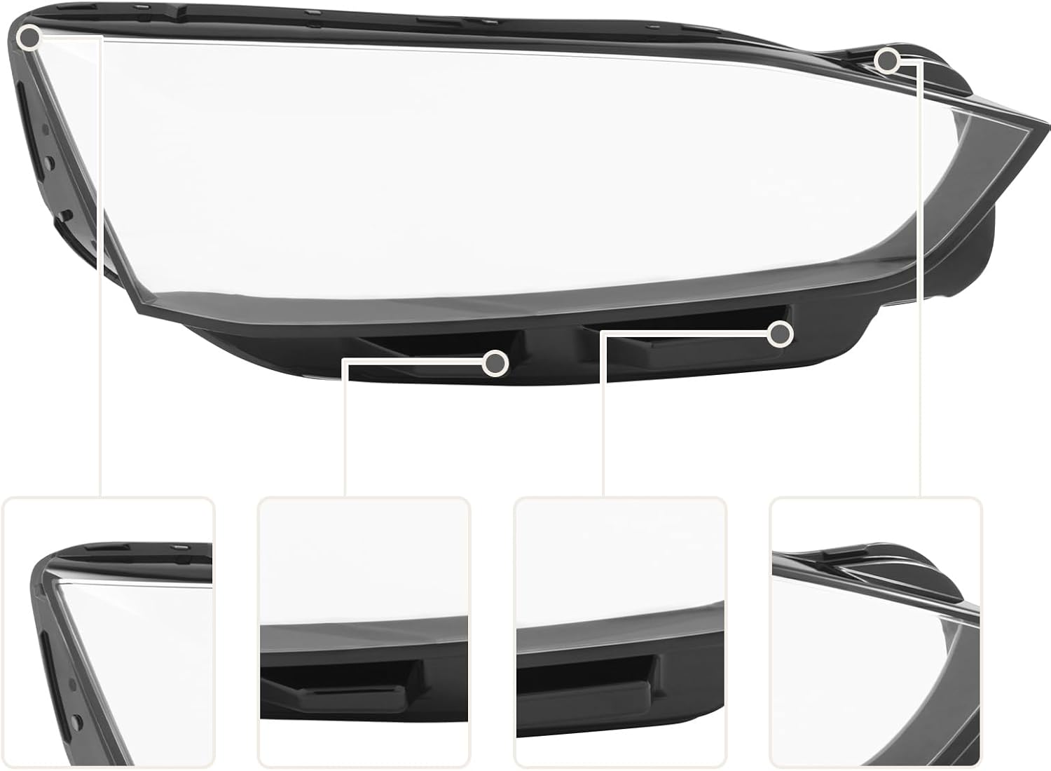 Front Right Headlight Lens Cover Compatible with Audi A5 S5 RS5 2017 2018 2019 2020 Headlight Models Only Right Side Car Headlamp Lens Cover Headlight Cover Headlamp Cover Clear, Black (Right)