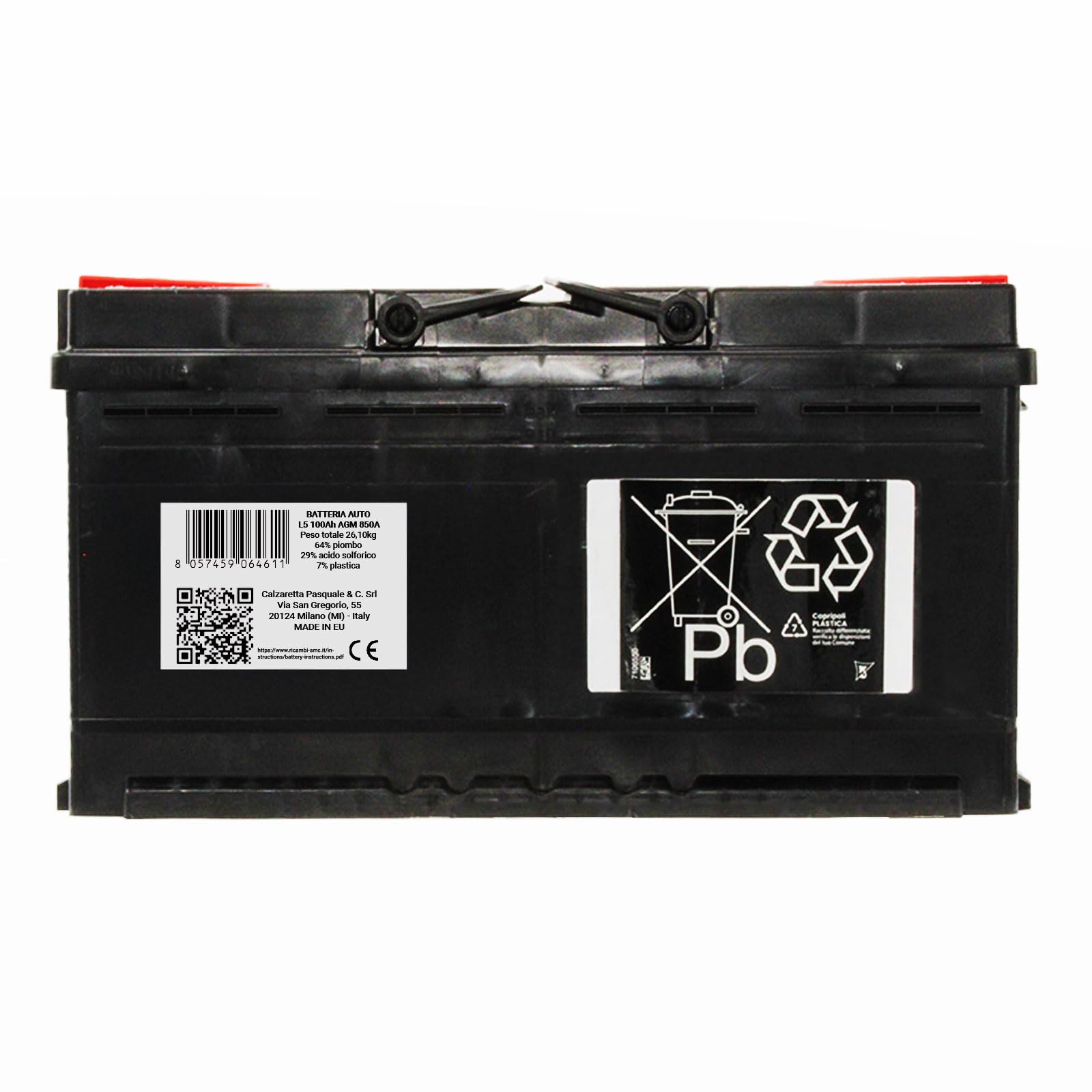 SMC bateria Auto Speed 100Ah AGM 850A L5 Start Stop polo positivo a destra 353x175x190mm
