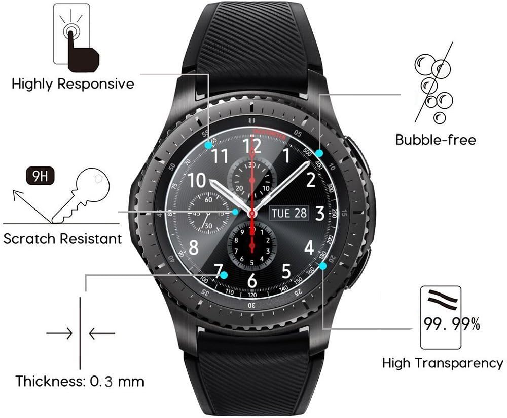 AKWOX Pack of 4 Tempered Glass Screen Protectors Compatible with Samsung Galaxy Watch 4 Classic 46 mm Protection, Samsung Gear S3 Frontier and Classic, Anti-Scratch Glass Screen Protector for Watch