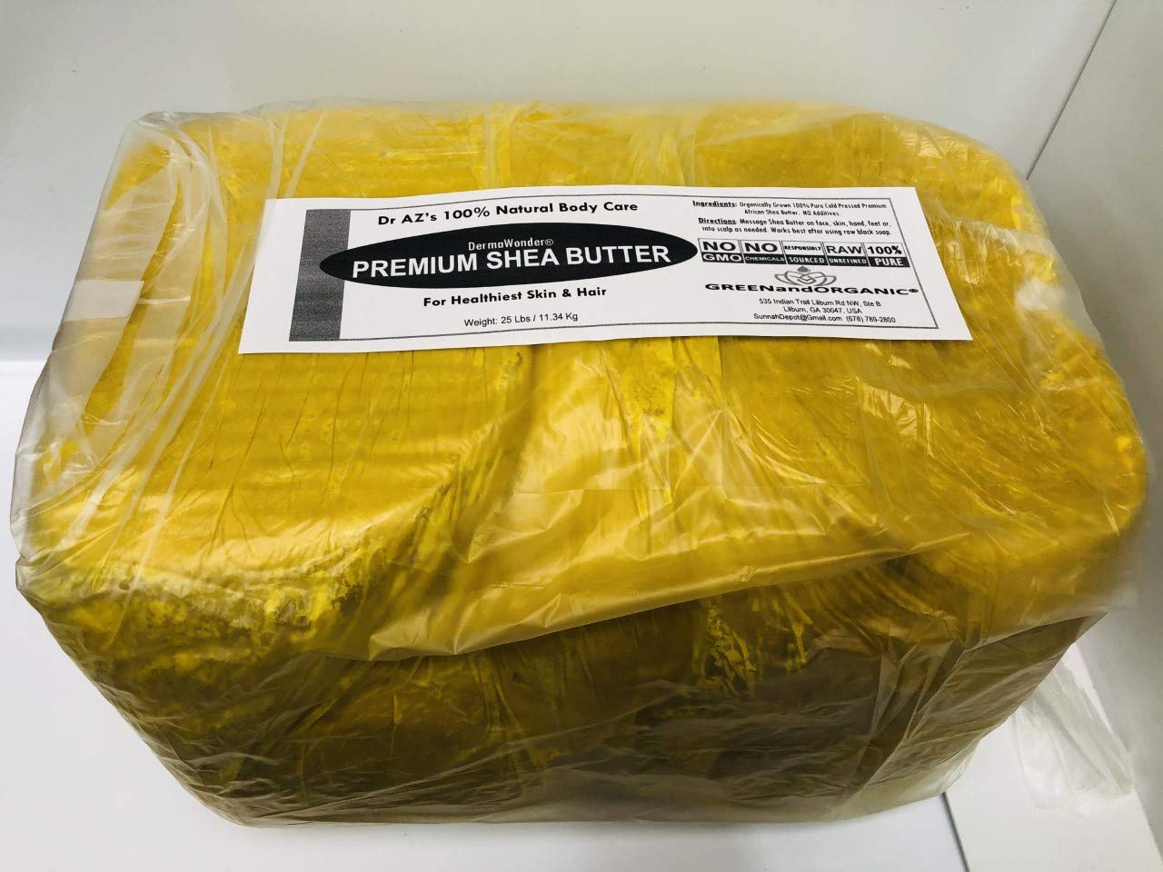 Pure African Yellow Shea Butter 25Lbs Premium 100% Natural Virgin RAW Organic Grade A Unrefined Ghana Skin Beauty Care Face Body Hair Scalp Non GMO 11.34 Kg Karite by GREENandORGANIC