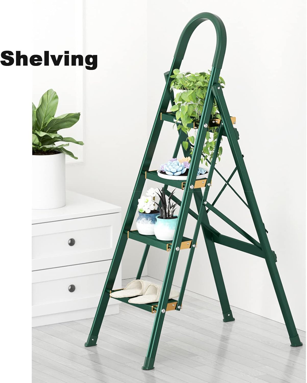 3-Step Step Ladder Aluminum Alloy Frosted Finish Reinforced Beam X-Shaped Steel Bar Ladder Stool Non-Slip Not Greasy Hands Not Slippery Environmental Protection Sponge Handrail