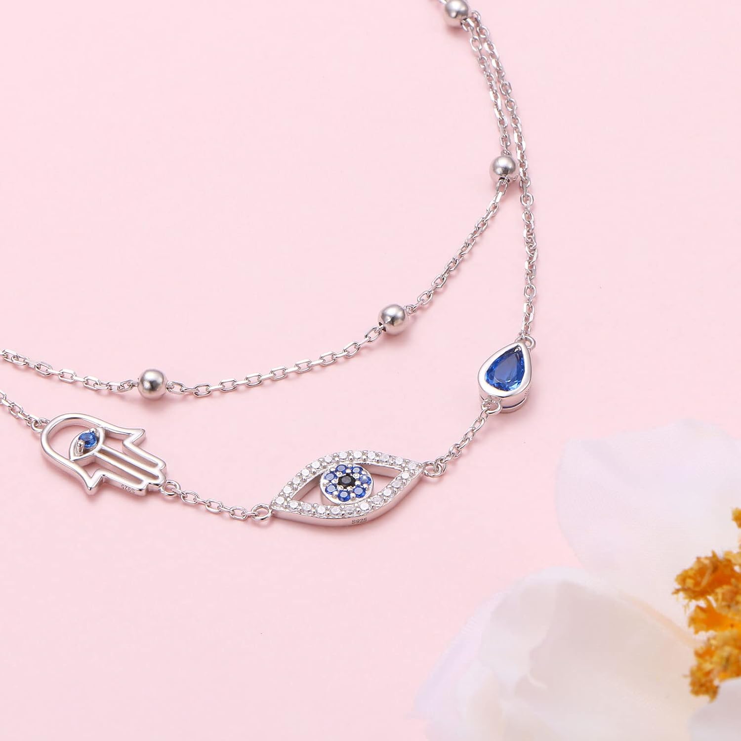 Yearace Ankle Bracelets for Women Sterling Silver Layered Butterfly/Lotus Flower/Evil Eyes/Sea Turtle/Lotus Chakra Anklet Adjustable Beach Foot Chain Jewelry Gift for Summer Day - Image 4