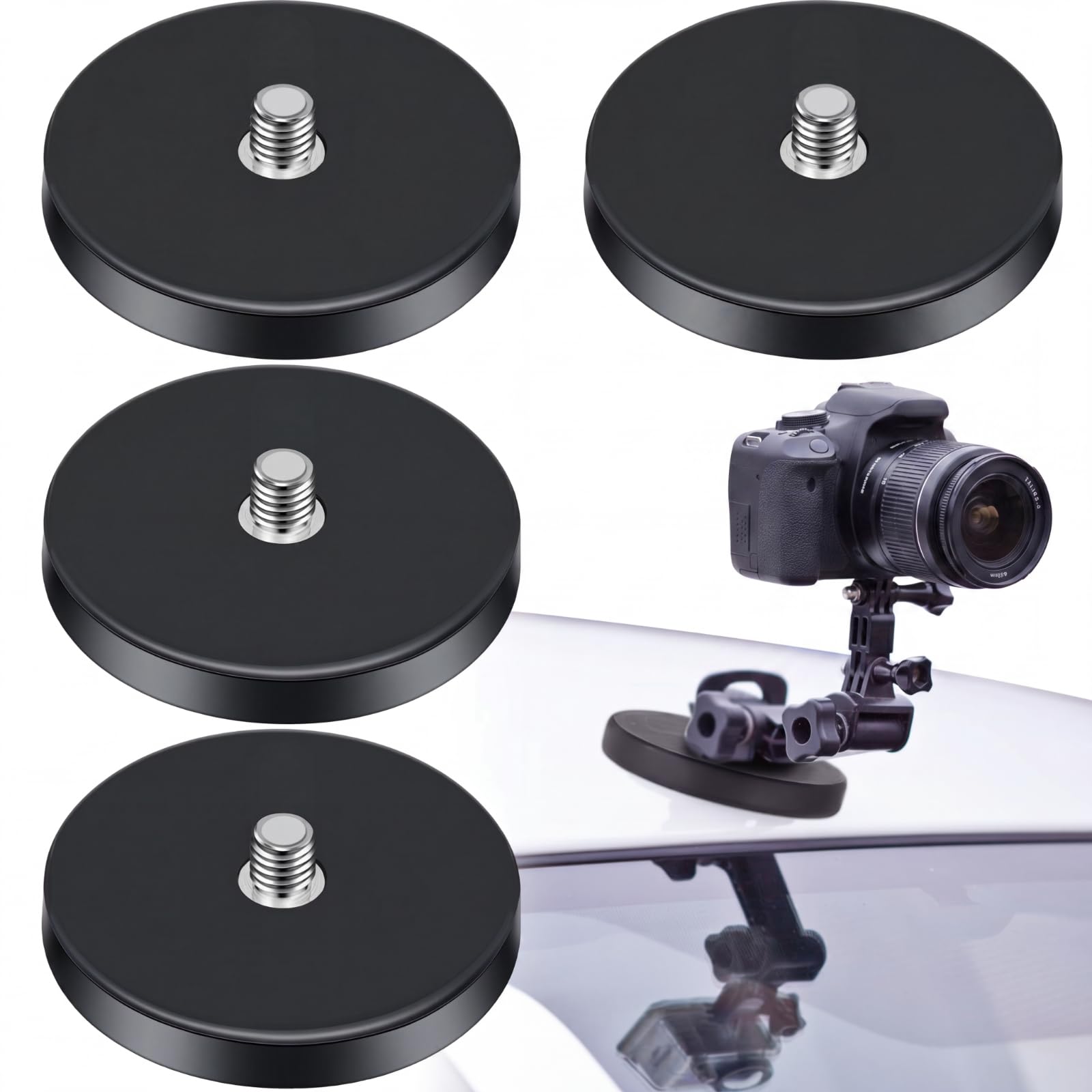 Pushglossy Heavy Duty Neodymium Magnets 1/4"-20 Round Magnet with Threaded Stud for Action Camera 1.69" Base Rubber Coated Magnet Tool for Camera Cellphone LED Lighting and Other Equipments(8 Pcs) — Amazon image 9