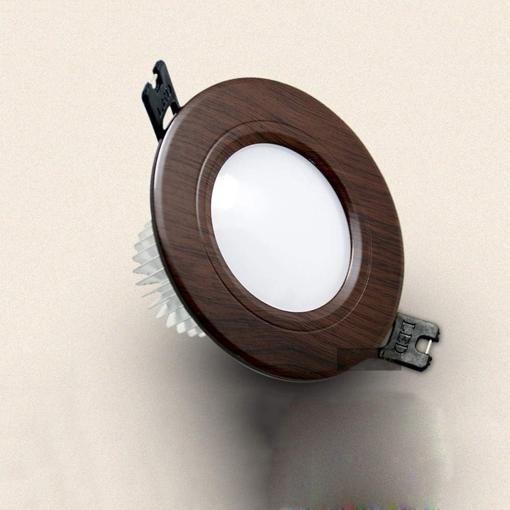 Spotlight，Nobe 3W Wood Grain Led Recessed Downlight Log Household Illumination Decor Led Panel Lamp Anti-Glare Corridor Aisle Round Embedded Ceiling Panel Light/5W-Neutral Light 4000K