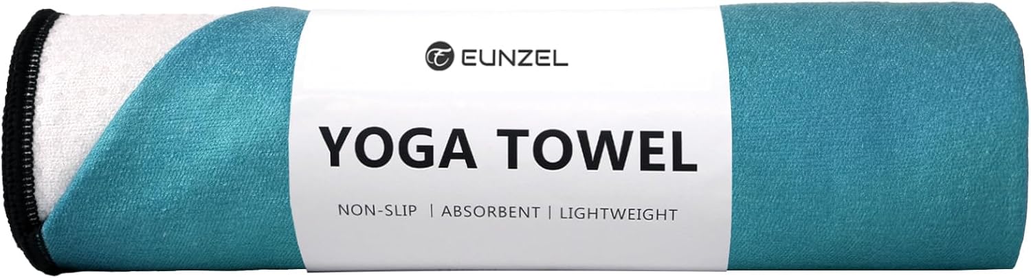 Eunzel Hot Yoga Towel, Non Slip Yoga Mat Towel Sweat Absorbent Printed Yoga Towel with Grip Dots for Hot Yoga, Pilates and Workout 72″x 24″, Teal Flow