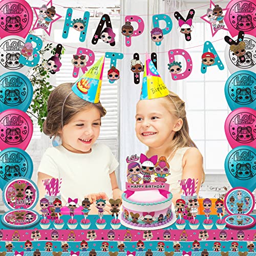 218Pcs Lol Birthday Party Decorations For 16 Guests,Surprise Birthday Decorations, Party Decorations Included Happy Birthday Banner,Cake Topper,Cupcake Topper,Latex Balloon,Tablecloth,Napkin,Dinnerplate,Stickers #TOP3