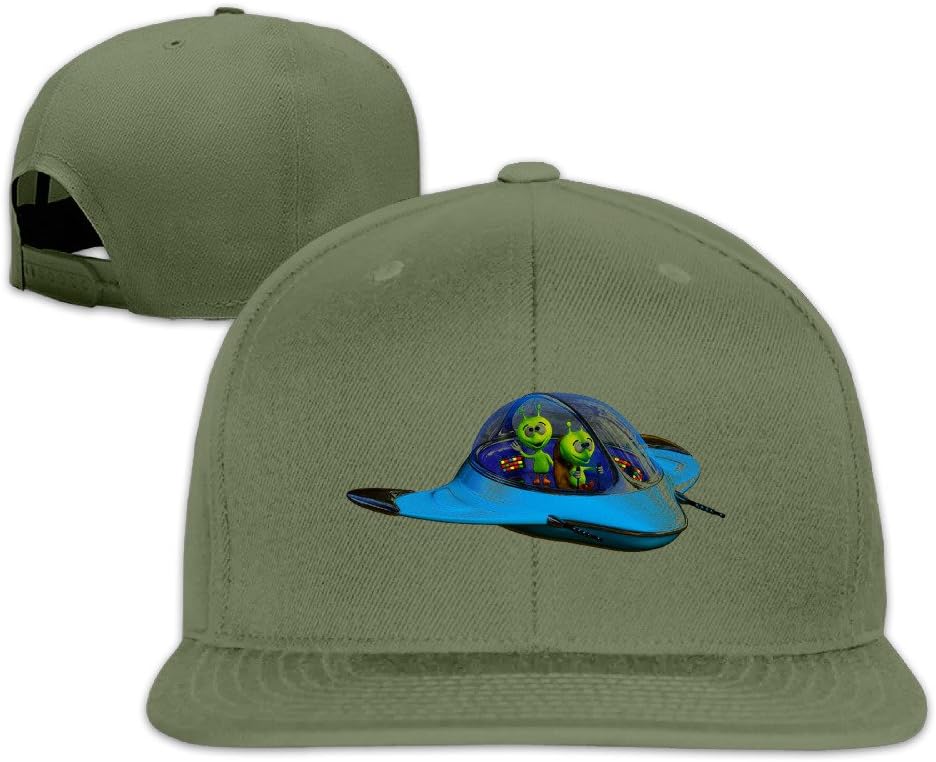 Aliens in Spaceship Casual Flat Bill Unisex Visor Hats ForestGreen