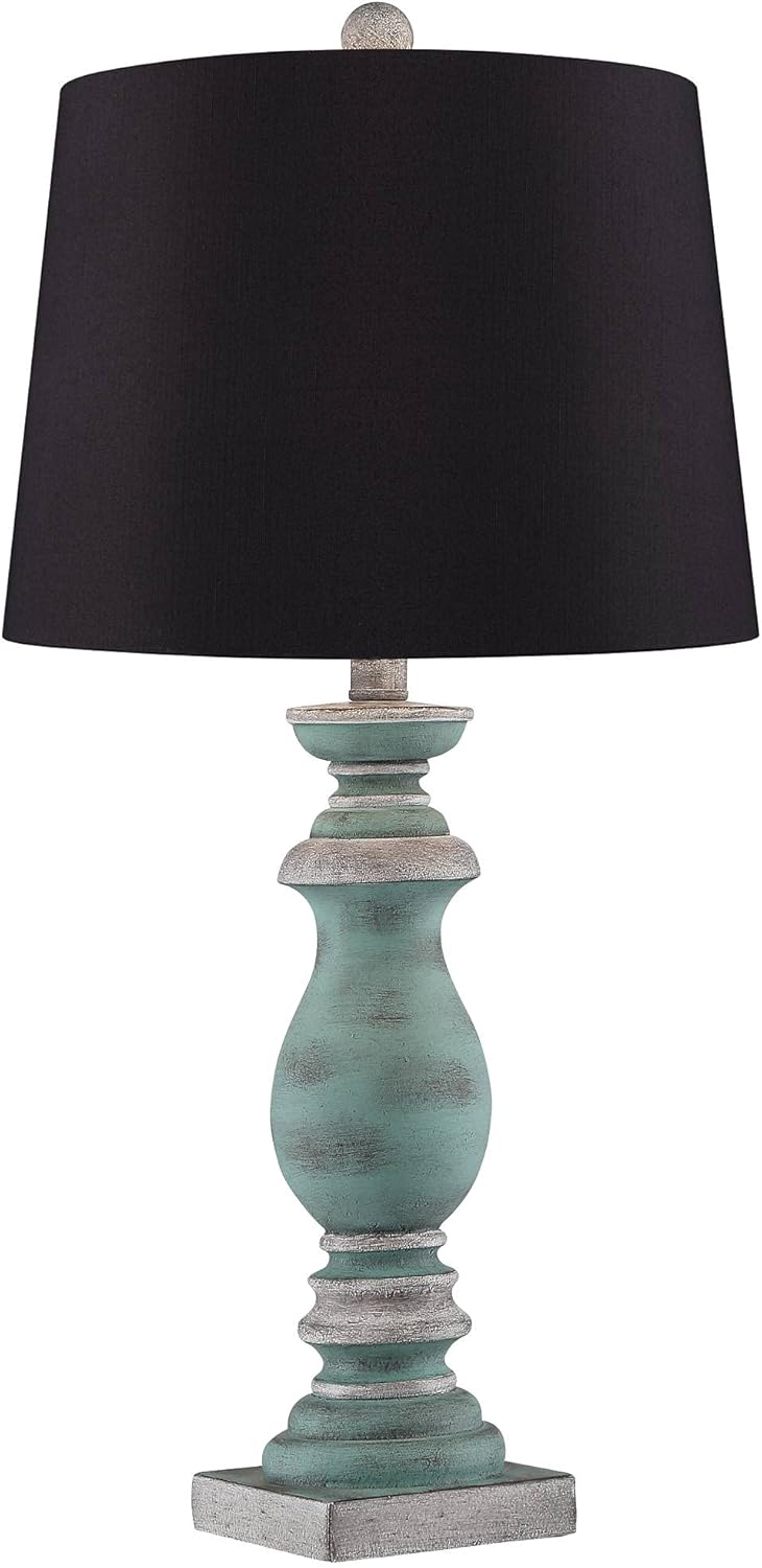Regency Hill Patsy Rustic Farmhouse Table Lamps 26 1/2" Tall Set of 2 Blue Gray Washed Candlestick Black Faux Silk Drum Shade for Bedroom Living Room House Home Bedside Nightstand Office