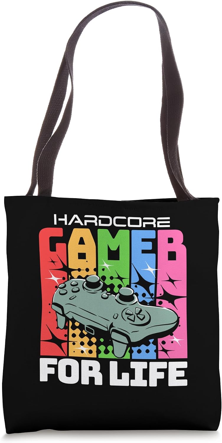 Gamer For Life Retro Blocks Comic Style Graphic Games Tote Bag