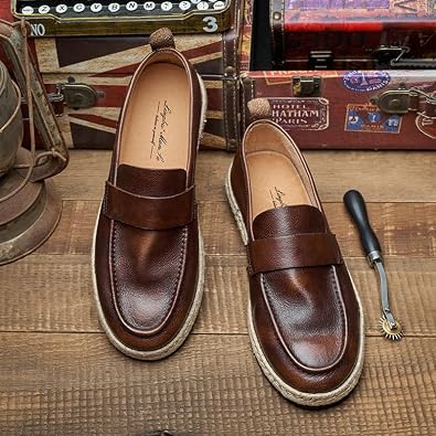 Men's Leathe Loafers Slip-On Shoes with Non-Slip Sole Flat Boat Shoes for Driving Walking Wedding Outdoor Indoor Size