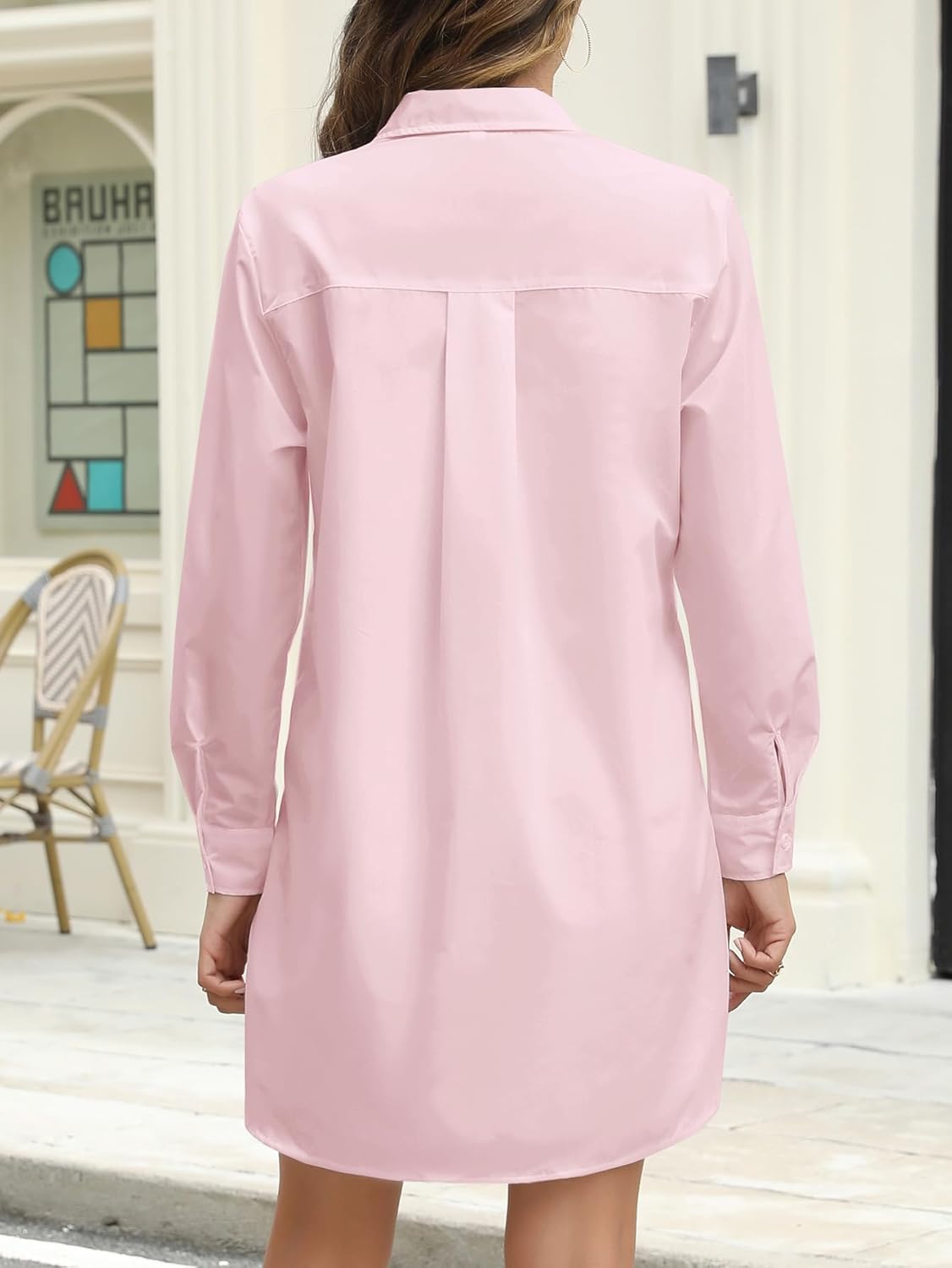 Women Button Down Long Sleeve Casual Loose Solid Striped Women's Button Down Shirts Dresses - Image 4