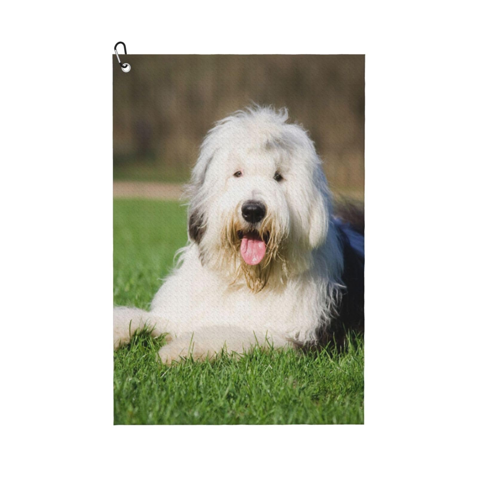 Hnnkloy Old English Sheepdog Dog, 16x24 in Portable Waffle Golf Towels with Carabiner Clip for Golf Bag