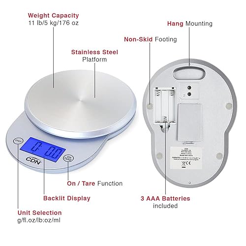 Miniatura 10 de CDN ProAccurate - Báscula digital de cocina, 11 libras, color negro