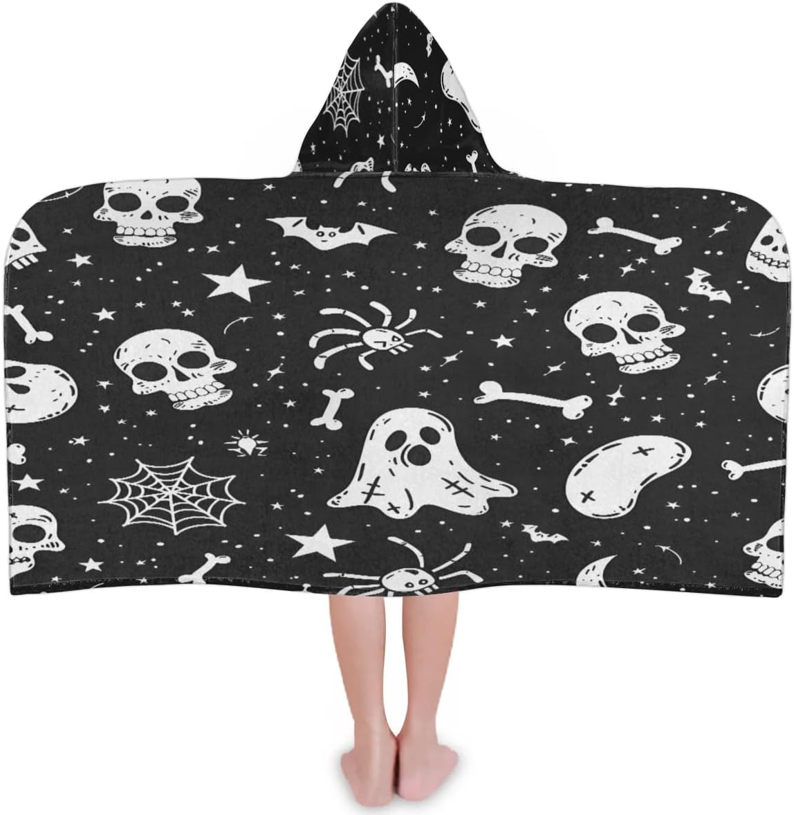 Pardick Ghost Skull Bone Kids Bath Towel Beach Towel with Hood Pool Cover Up for Girls Boys Soft Absorbent Hooded Bath Towel Toddler Towels for Beach, Pool