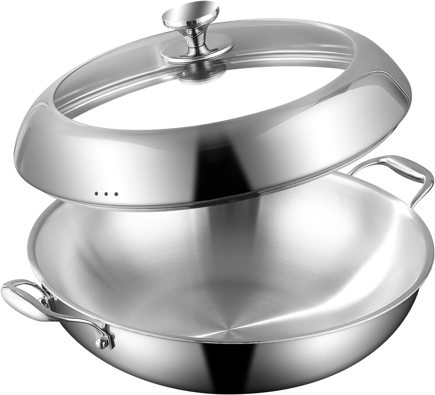 DELARLO Tri-Ply Stainless Steel Wok Pan with Lid 14inch, Healthy Non-Toxic Flat Bottom Induction Wok, Stir Fry Pan for Glass Top Stove Up to 600? Stainless Steel 14"/Double Handle