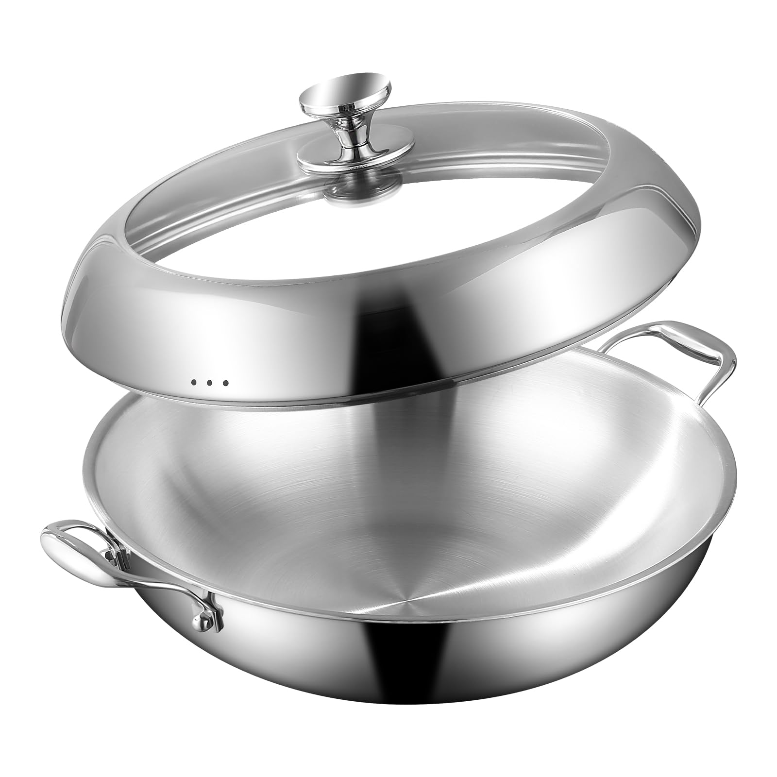 DELARLO Tri-Ply Stainless Steel Wok Pan with Lid 14inch,Flat Bottom Induction Wok Stir Fry Pan for Glass Top Stove Up to 600?