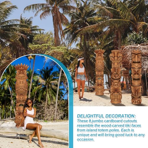 Image of Qilery 9 Piece Jumbo Brown 16.5 inch - 29.5 inch Tiki Mask Cardboard Cutouts Tiki Mask Decorations Survivor Themed Party Decorations for Your Next Luau, Bar and Other Fun and Grand Celebrations