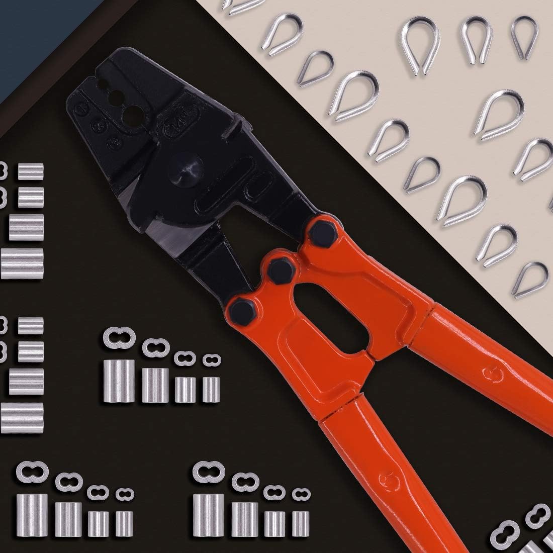 Bеѕt Dеаl 🛒 Rustark 132 Pcs Crimping Loop Sleeve Kit Includes 14 Wire Rope Crimping Tool, 4 Sizes Aluminum Double Barrel Ferrule, 3 Size Cable thimbles and Cut-proof Gloves