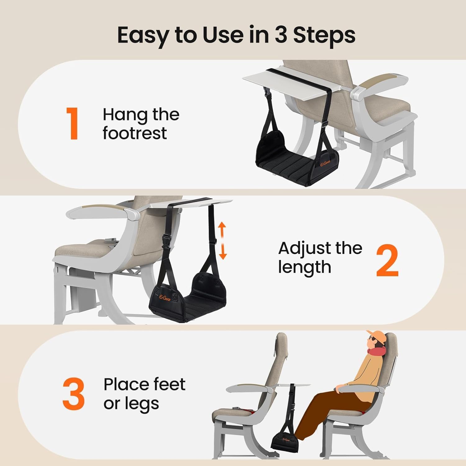 ErGear Airplane Foot Hammock with Wide Hardboard Support, Foot Hammock for Plane Travel with Extended Adjustment Strap, Portable Airplane Foot Rest Travel Essentials for Long Flight - Image 5