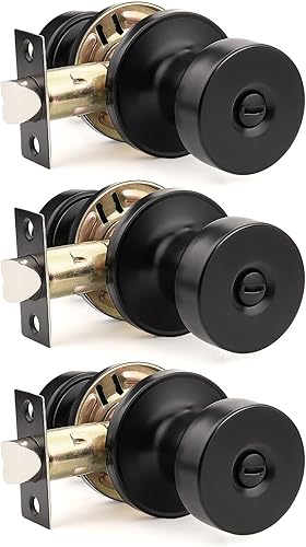 Miniatura 8 de Orger Paquete de 1 pomo de puerta interior negro mate, perilla de puerta de privacidad reversible con cerradura, pomo redondo sin llave para baño y