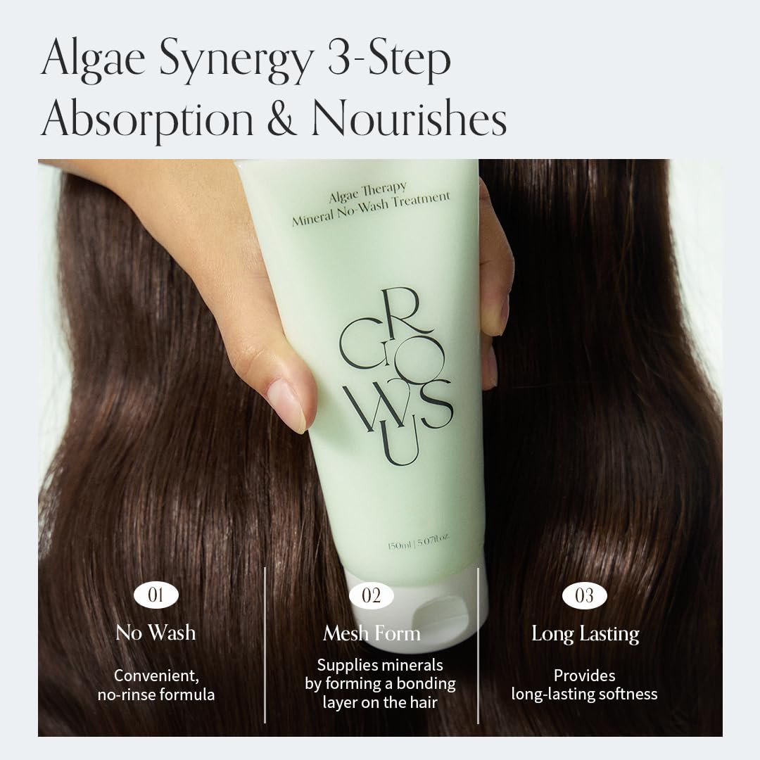 GROWUS Algae Therapy Mineral No-Wash Treatment | Leave-In Hair Treatment with Deep Sea Minerals & Nutrient Supply | Lightweight with Sweet Green Muscat Scent | Silicone Free (8.45 Fl Oz / 150ml) - Image 4