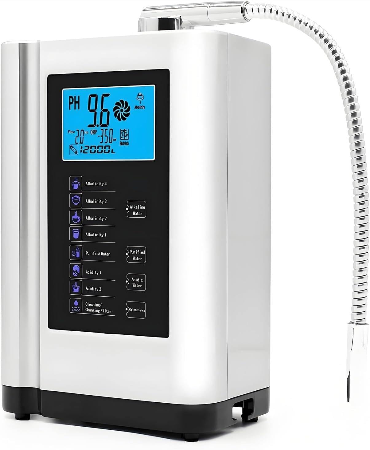 Ionizzatore d'Acqua alcalina, 5 Piastre in Titanio, ORP Fino a -500mV, Filtro da 8.000 Litri, 7 impostazioni dell'Acqua, PH 4-10,5 per Acqua alcalina e acida, autopulizia White
