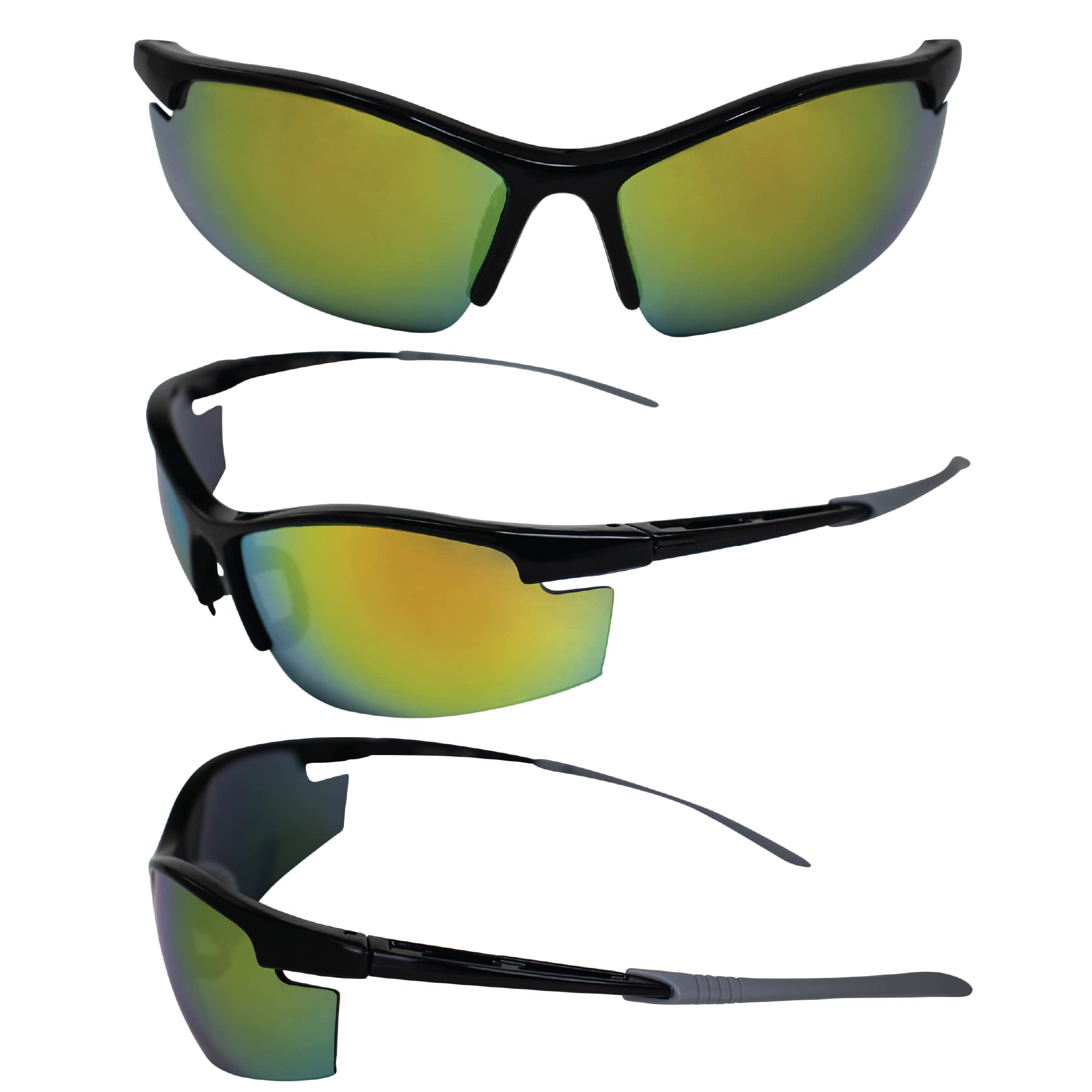 AlterImage Venture Wraparound Sports & Motorcycle Retro Sunglasses for Men or Women 2 Pair Semi-Rimless Black & White Frames w/Rubber Tips & Nose Pads G-Tech Red & Blue Lenses