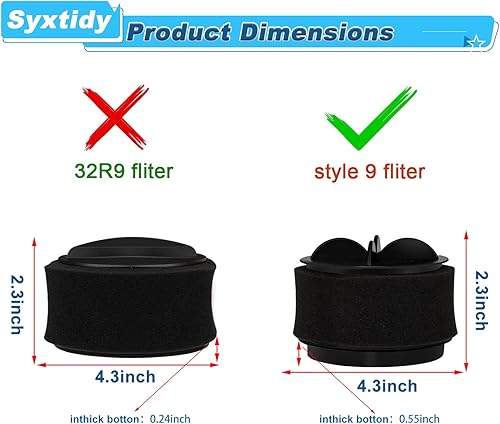 Miniatura 5 de 2 filtros de repuesto para Bissell Style 10,9,12 Juego de filtros interiores y exteriores Parte 2031085ES,203108532065,2031183,32064 y 32065