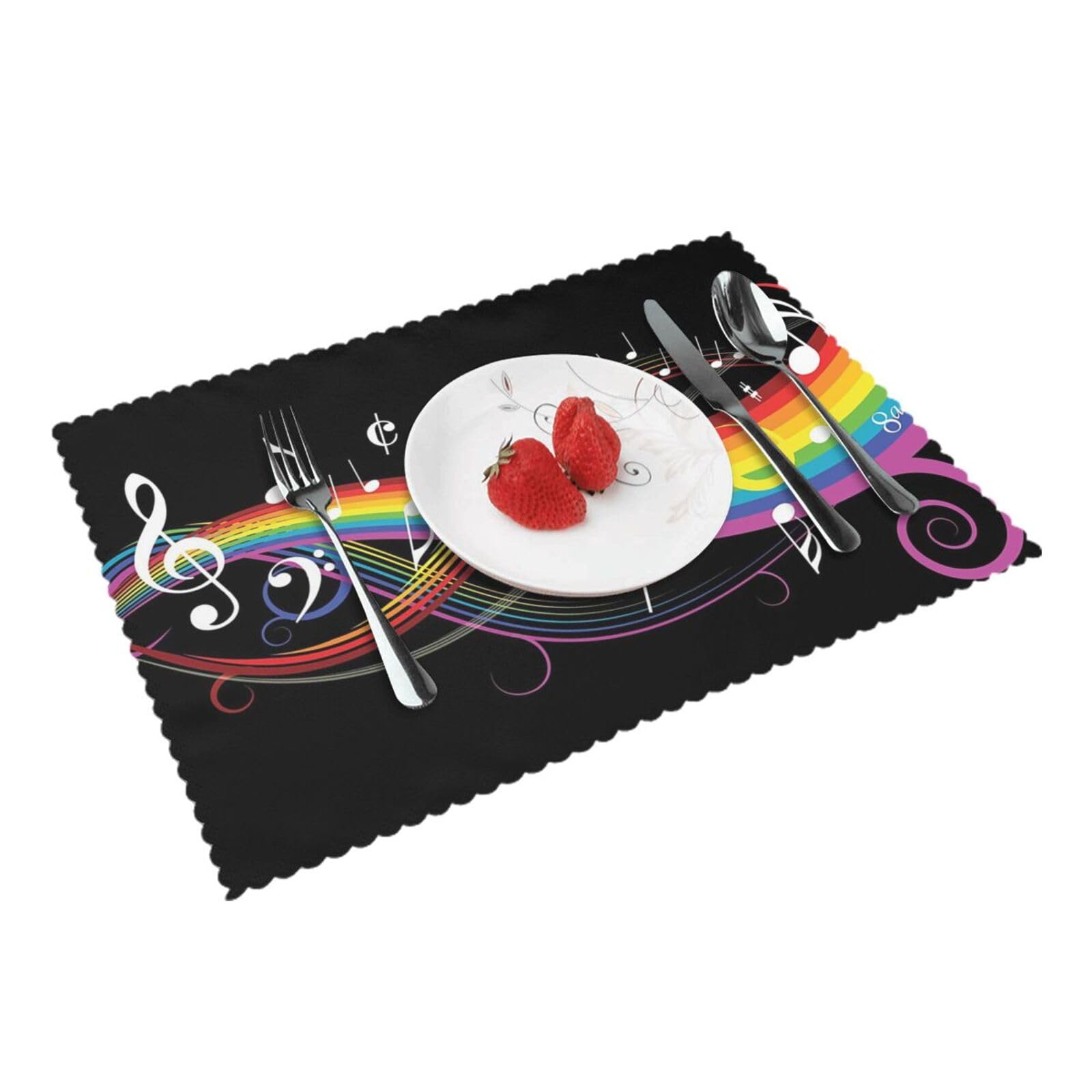 Rainbow Musical Note Melody Printed Placemats Set of 4 PCS Washable Placemat for Kitchen Table Heat-resistant Table Mats 45x30 CM