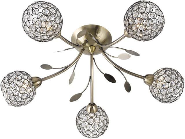 6575-5AB Bellis II Antique Brass/Glass 5 Light Semi Flush Ceiling Light