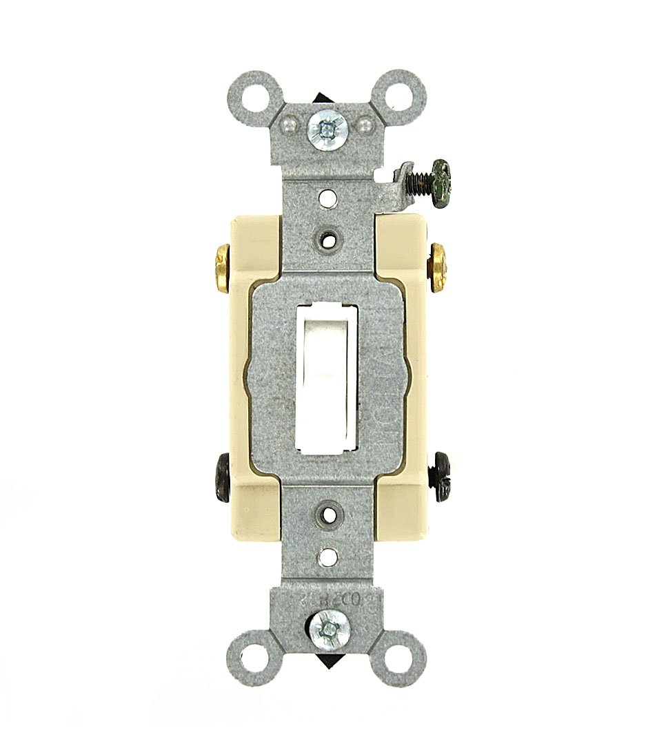 Leviton 20 Amp, 120/277 Volt, Toggle Framed 4-Way AC Quiet Switch, Commercial Grade, Grounding, 54524-2W, White