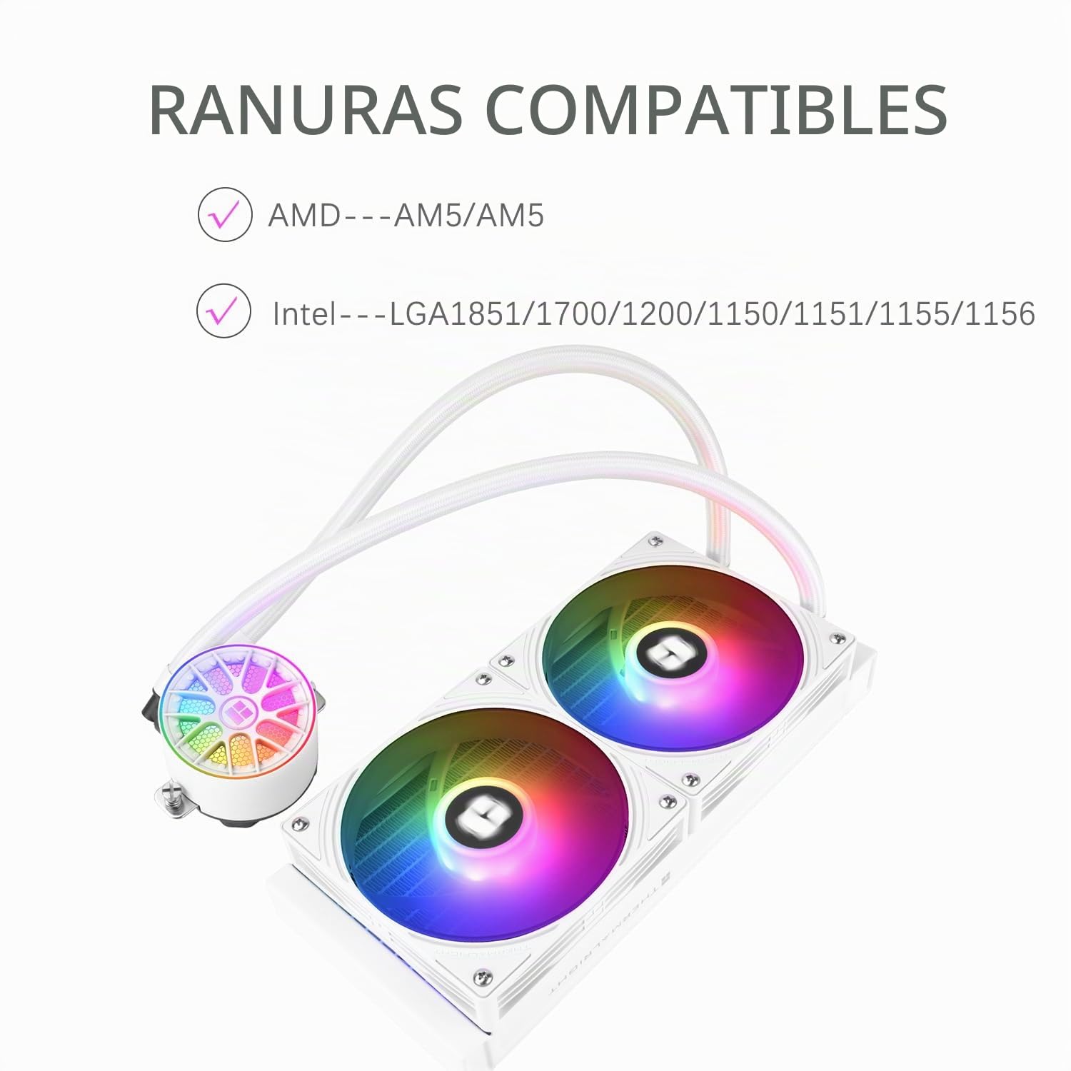 TR-Thermalright AQUA ELITE 240 V6 ARGB Witte vloeistofcpu-koeler, 240 mm all-in-one (AIO) koeling, dubbele PWM-ventilatoren met ARGB, compatibel met AMD AM4/AM5, Intel LGA1851/1700/115x/1200 (Wit)