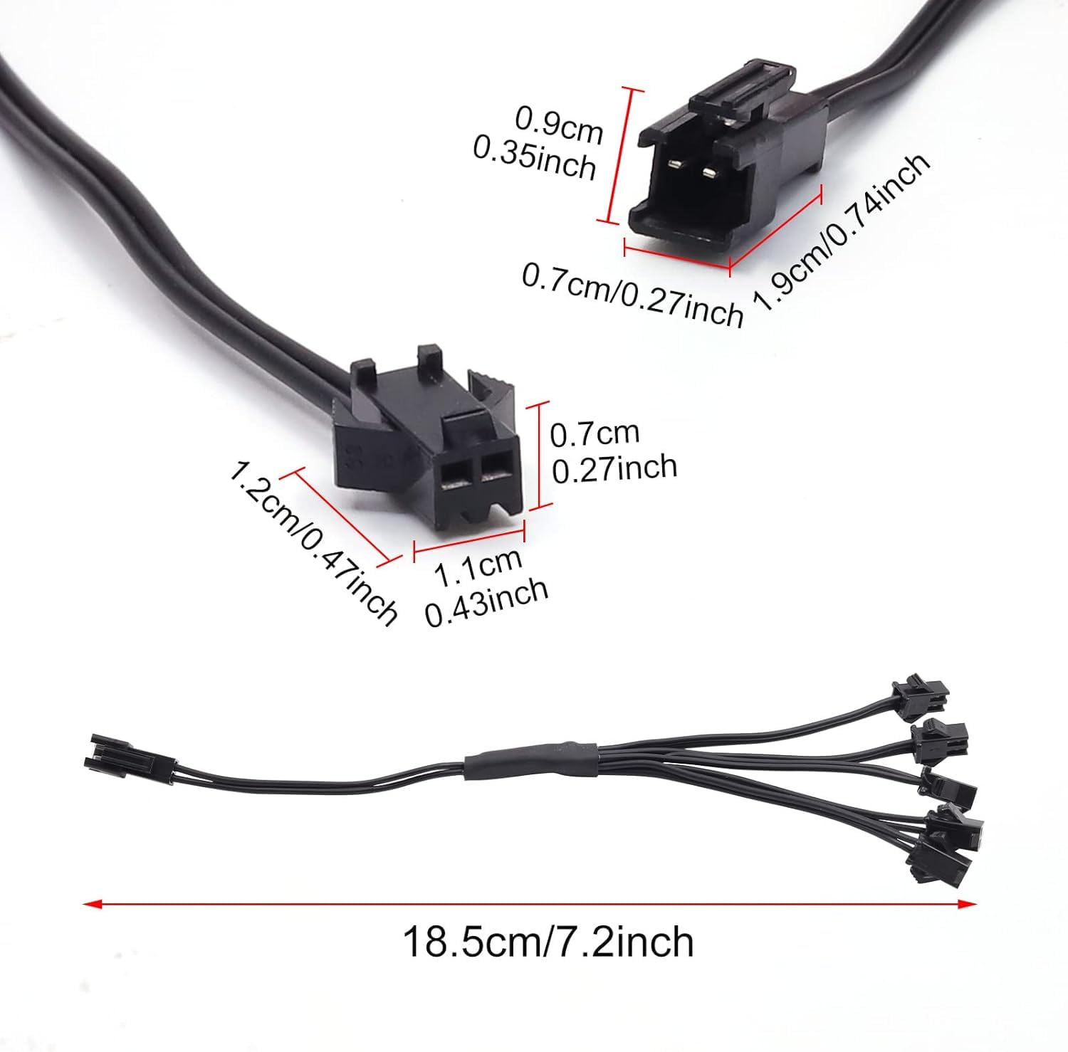 jose2015 2PCS EL Wire Splitter 7 Way,7 Female to 1 Male Splitter Y Cable,2-Pin Extension Cable Wire Connector for LED Glow Light Multi-Color Neon Strip - Image 4